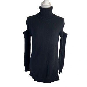 Aqua 100% Cashmere Black Sweater Size XS Cold Shoulder Long Sleeves Knit Blouse